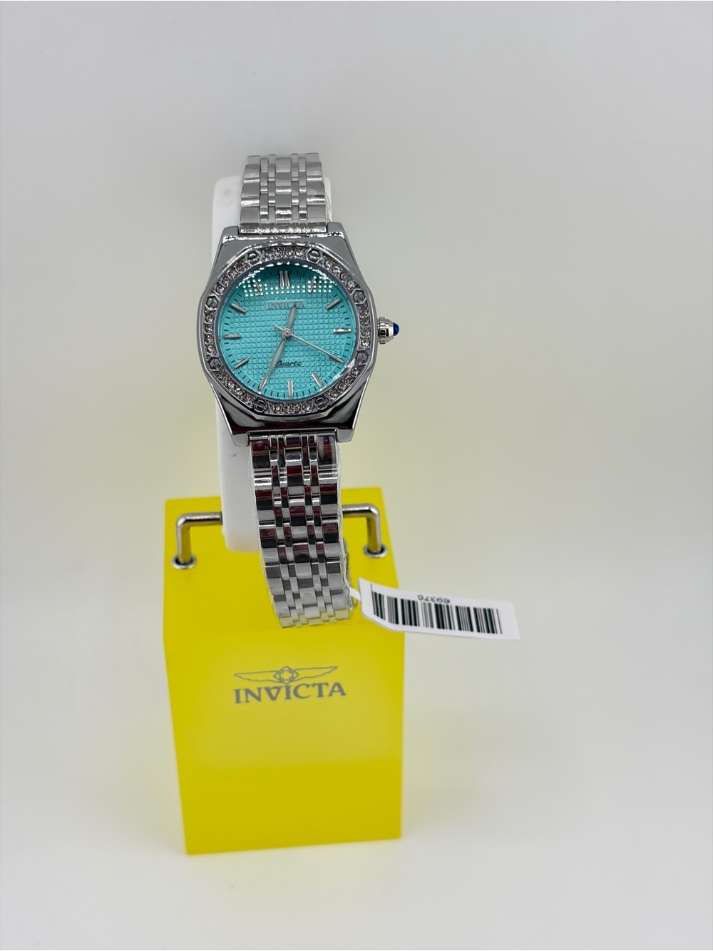 Invicta Women’s Silver Bracelet Watch w/ Turquoise Face & Crystal Bezel (69376)